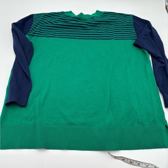Lands' End women XL 18 Striped Green and Navy Crewneck Sweater outdoor - Picture 4 of 7